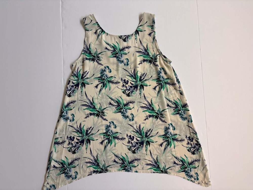 daniel rainn floral palm leaf print sleeveless handkerchief hem tank top